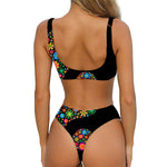 Colorful Flowers Yin Yang Print Front Bow Tie Bikini