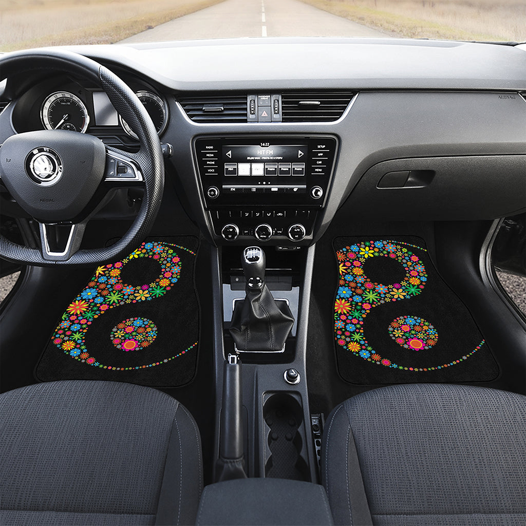 Colorful Flowers Yin Yang Print Front Car Floor Mats