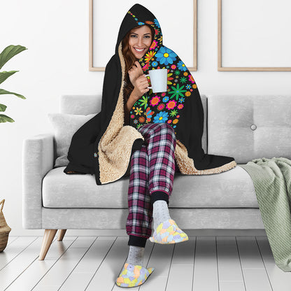 Colorful Flowers Yin Yang Print Hooded Blanket