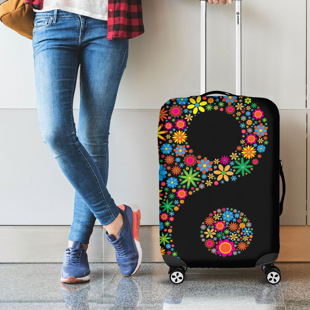 Colorful Flowers Yin Yang Print Luggage Cover