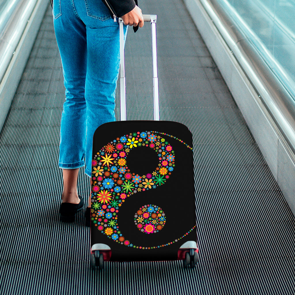 Colorful Flowers Yin Yang Print Luggage Cover
