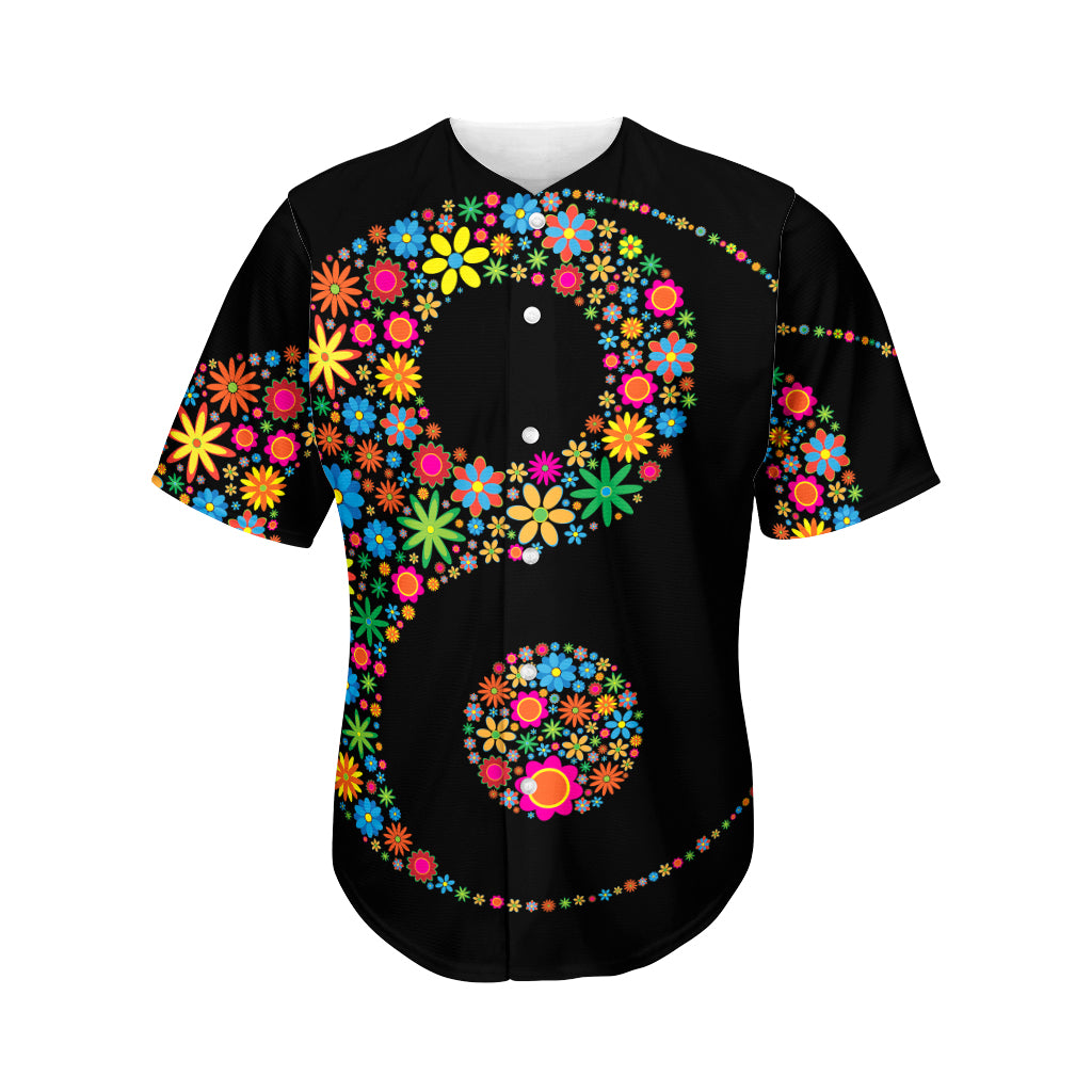 Colorful Flowers Yin Yang Print Men's Baseball Jersey
