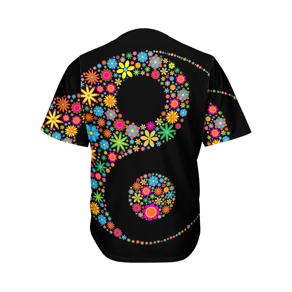 Colorful Flowers Yin Yang Print Men's Baseball Jersey