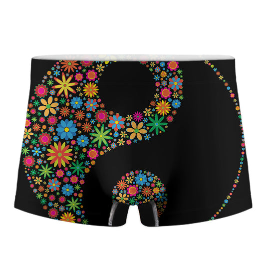 Colorful Flowers Yin Yang Print Men's Boxer Briefs