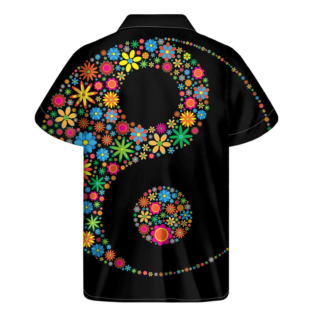 Colorful Flowers Yin Yang Print Men's Short Sleeve Shirt