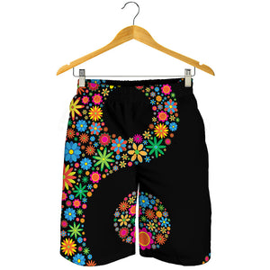 Colorful Flowers Yin Yang Print Men's Shorts