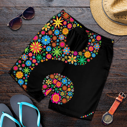 Colorful Flowers Yin Yang Print Men's Shorts