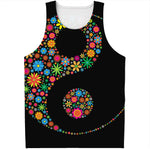 Colorful Flowers Yin Yang Print Men's Tank Top