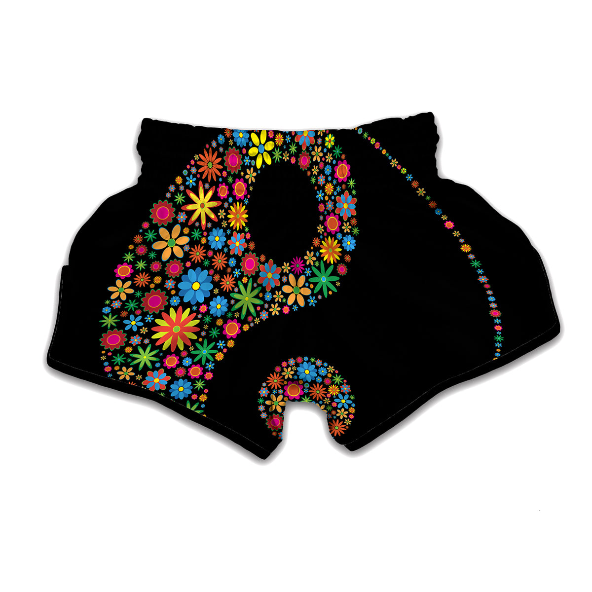 Colorful Flowers Yin Yang Print Muay Thai Boxing Shorts
