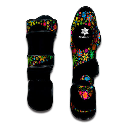 Colorful Flowers Yin Yang Print Muay Thai Shin Guard