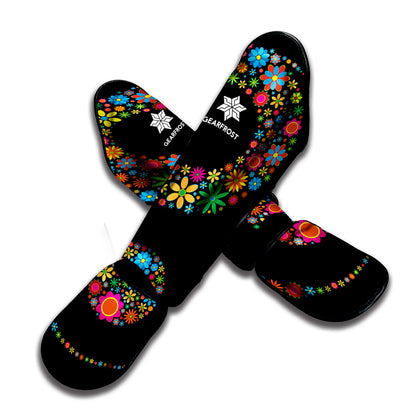 Colorful Flowers Yin Yang Print Muay Thai Shin Guard
