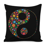 Colorful Flowers Yin Yang Print Pillow Cover
