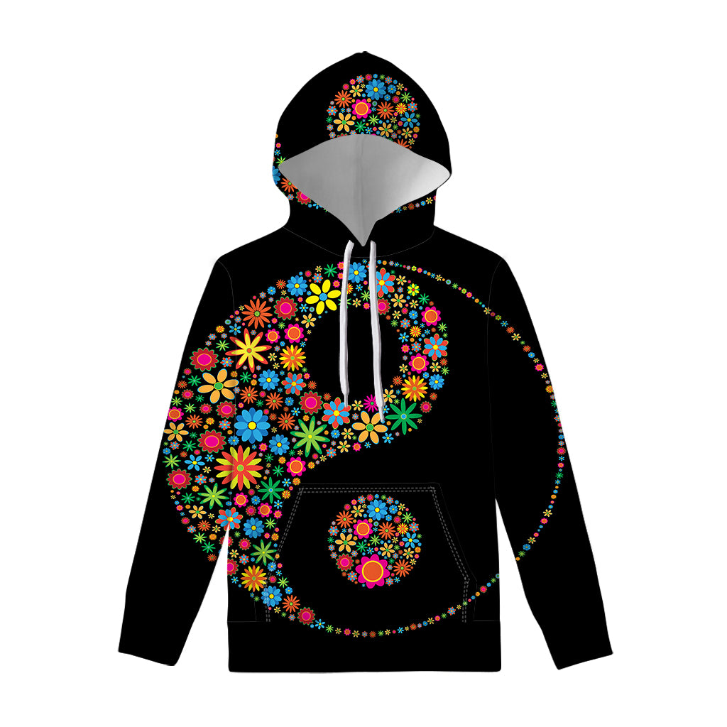 Colorful Flowers Yin Yang Print Pullover Hoodie