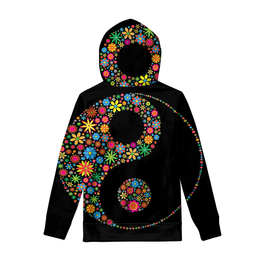 Colorful Flowers Yin Yang Print Pullover Hoodie