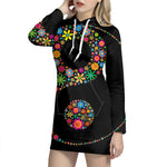 Colorful Flowers Yin Yang Print Pullover Hoodie Dress