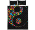 Colorful Flowers Yin Yang Print Quilt Bed Set