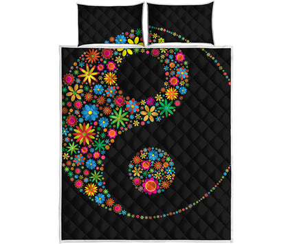Colorful Flowers Yin Yang Print Quilt Bed Set