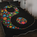 Colorful Flowers Yin Yang Print Quilt Bed Set