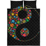 Colorful Flowers Yin Yang Print Quilt Bed Set
