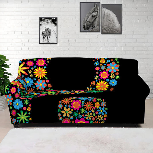 Colorful Flowers Yin Yang Print Sofa Cover