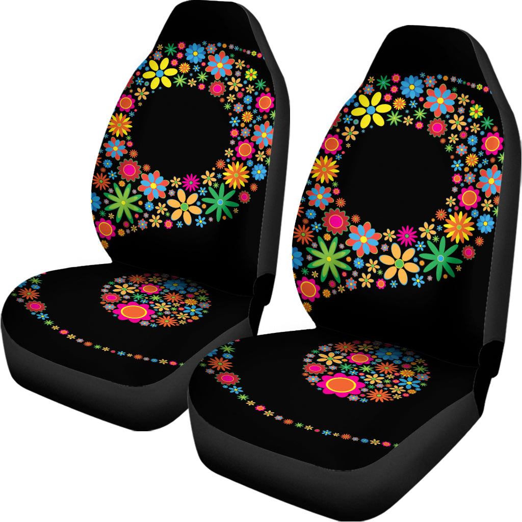 Colorful Flowers Yin Yang Print Universal Fit Car Seat Covers
