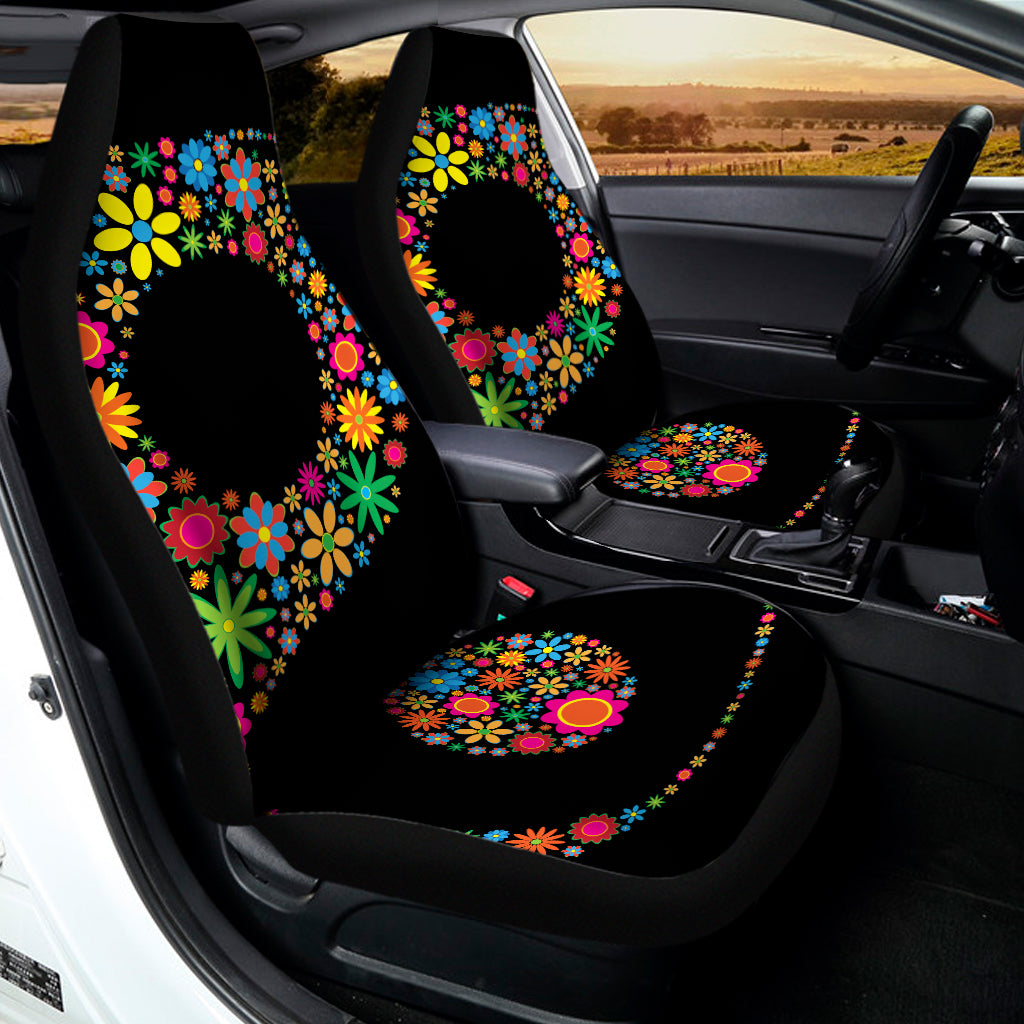 Colorful Flowers Yin Yang Print Universal Fit Car Seat Covers