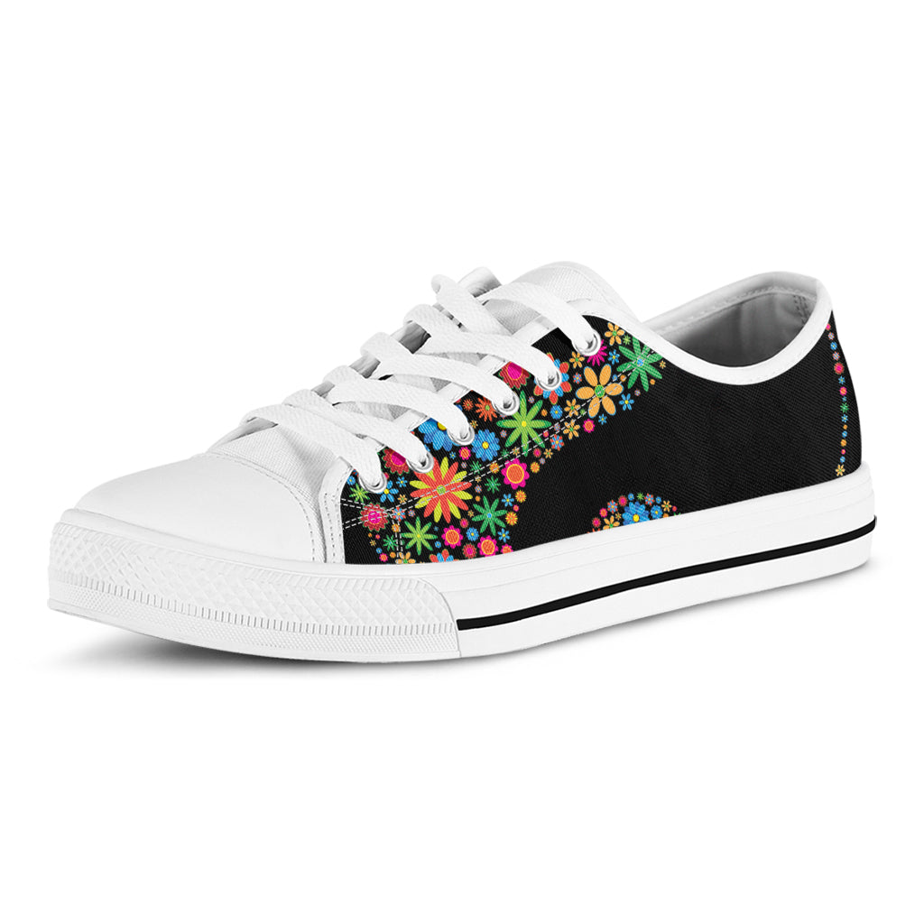 Colorful Flowers Yin Yang Print White Low Top Shoes