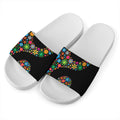 Colorful Flowers Yin Yang Print White Slide Sandals