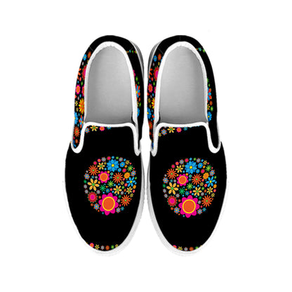 Colorful Flowers Yin Yang Print White Slip On Shoes