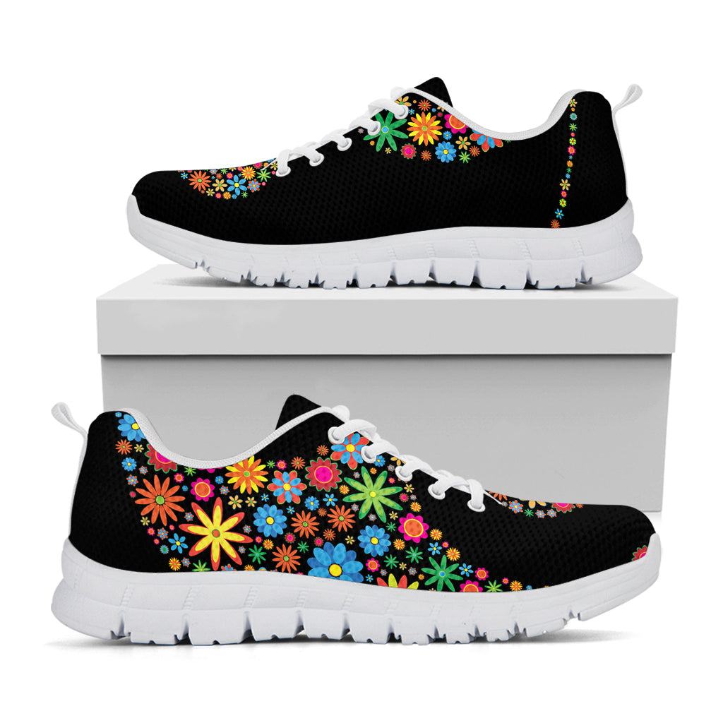 Colorful Flowers Yin Yang Print White Sneakers