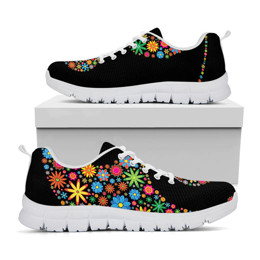 Colorful Flowers Yin Yang Print White Sneakers