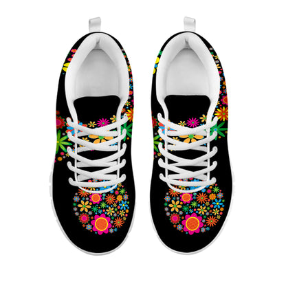 Colorful Flowers Yin Yang Print White Sneakers