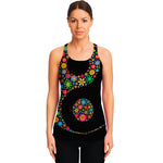 Colorful Flowers Yin Yang Print Women's Racerback Tank Top