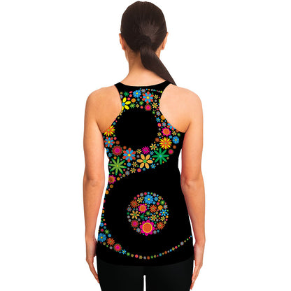Colorful Flowers Yin Yang Print Women's Racerback Tank Top