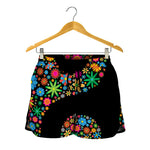 Colorful Flowers Yin Yang Print Women's Shorts