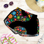 Colorful Flowers Yin Yang Print Women's Shorts
