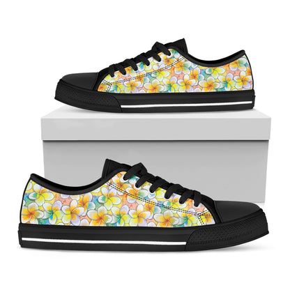 Colorful Frangipani Pattern Print Black Low Top Shoes