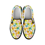 Colorful Frangipani Pattern Print Black Slip On Shoes