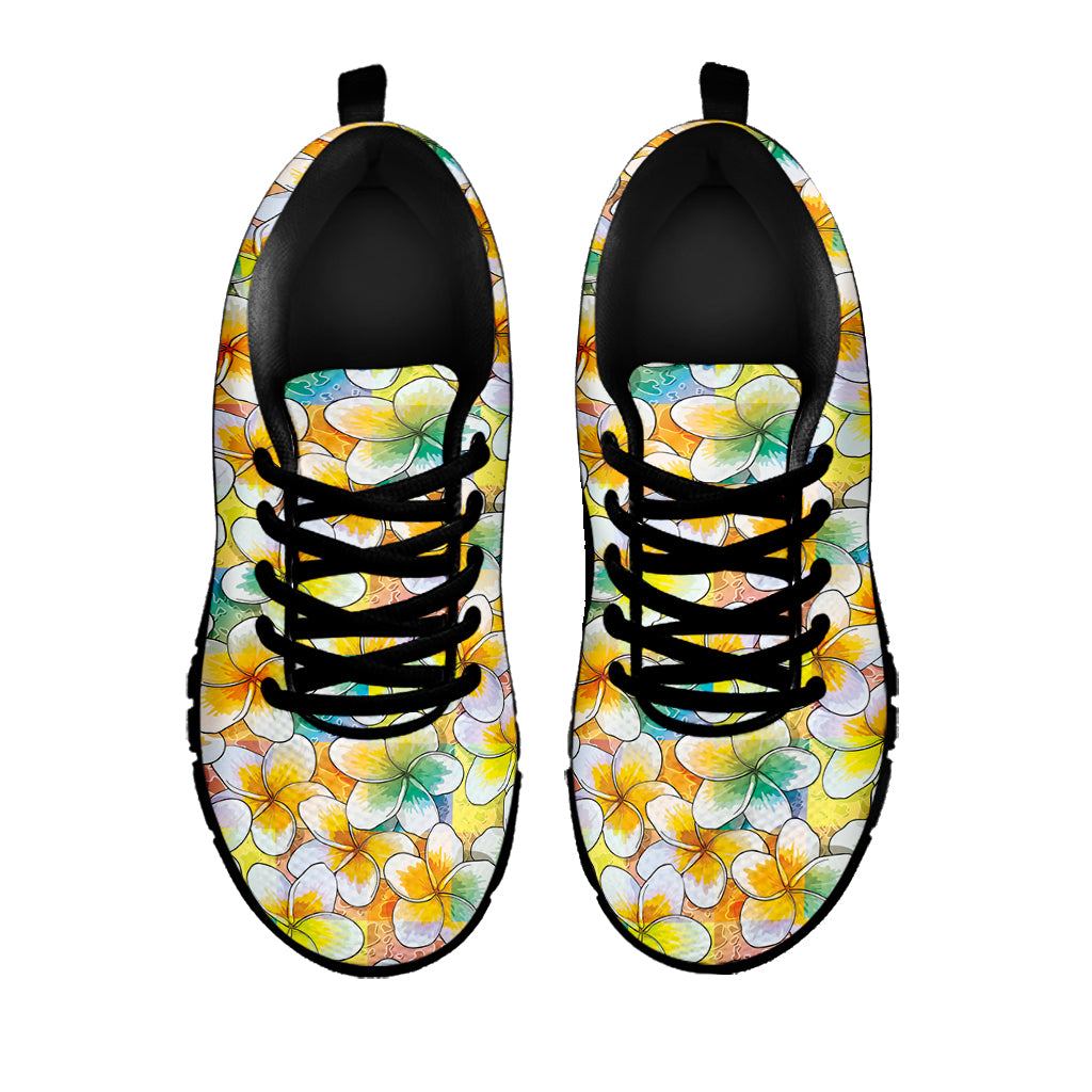 Colorful Frangipani Pattern Print Black Sneakers