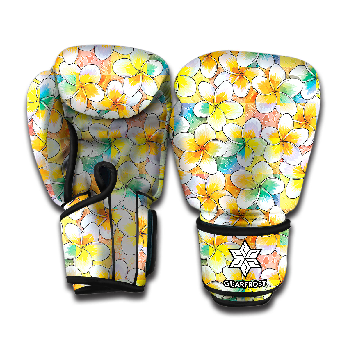 Colorful Frangipani Pattern Print Boxing Gloves