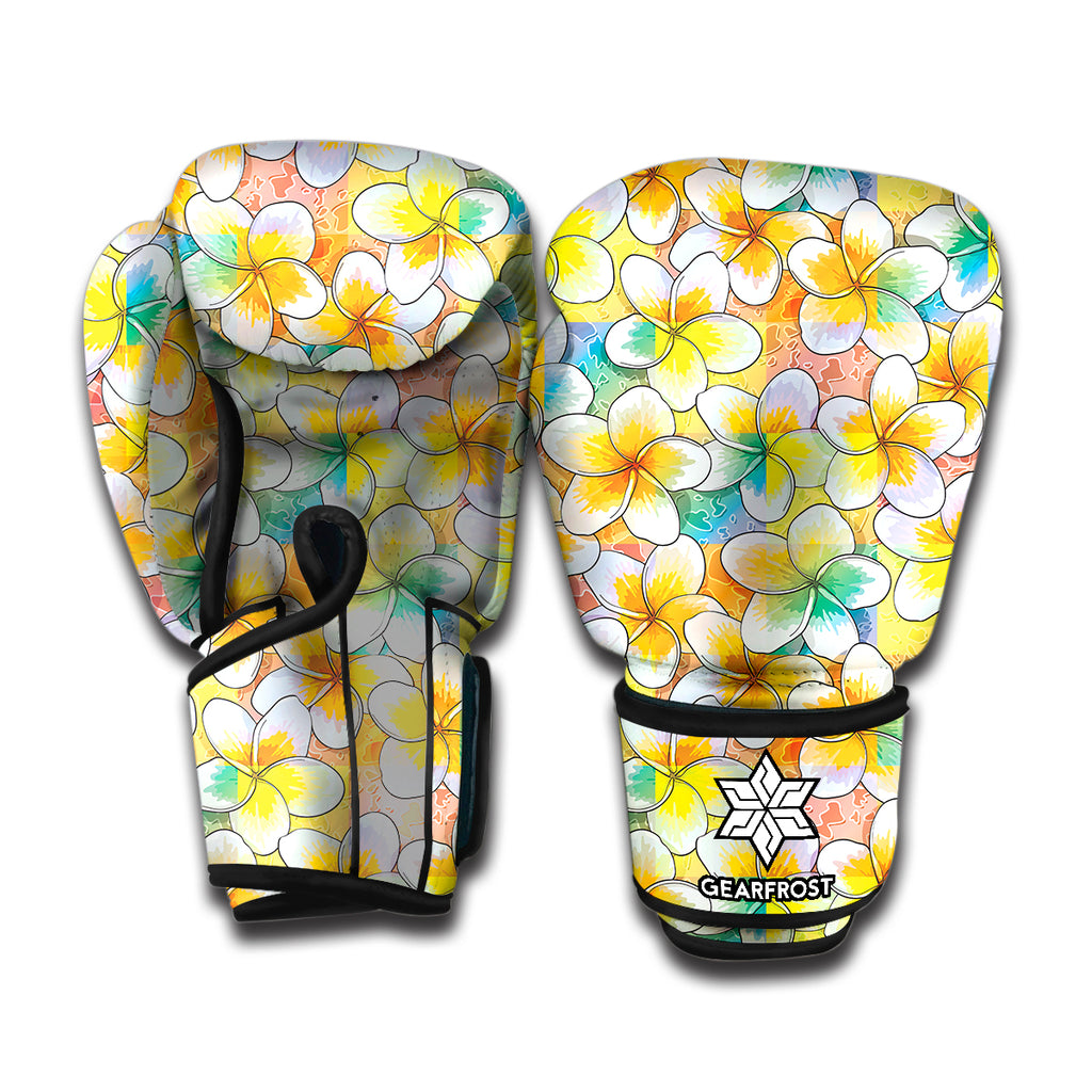 Colorful Frangipani Pattern Print Boxing Gloves