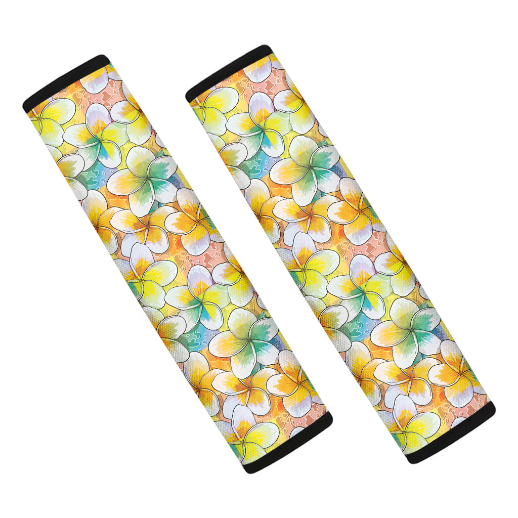 Colorful Frangipani Pattern Print Car Seat Belt Covers
