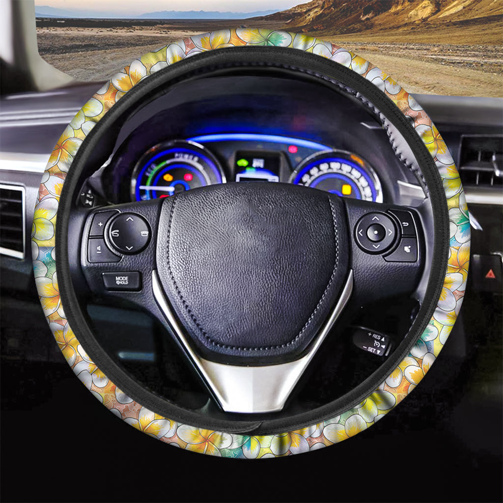 Colorful Frangipani Pattern Print Car Steering Wheel Cover