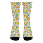 Colorful Frangipani Pattern Print Crew Socks