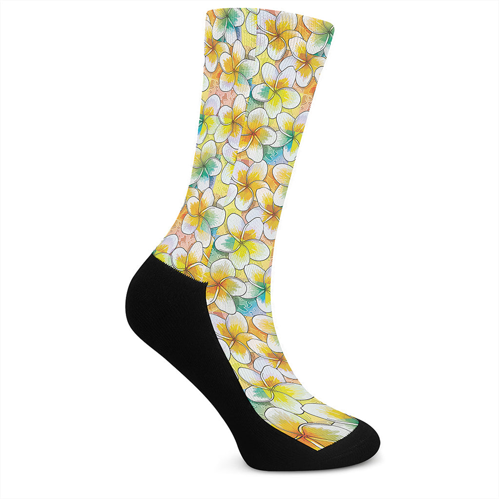 Colorful Frangipani Pattern Print Crew Socks