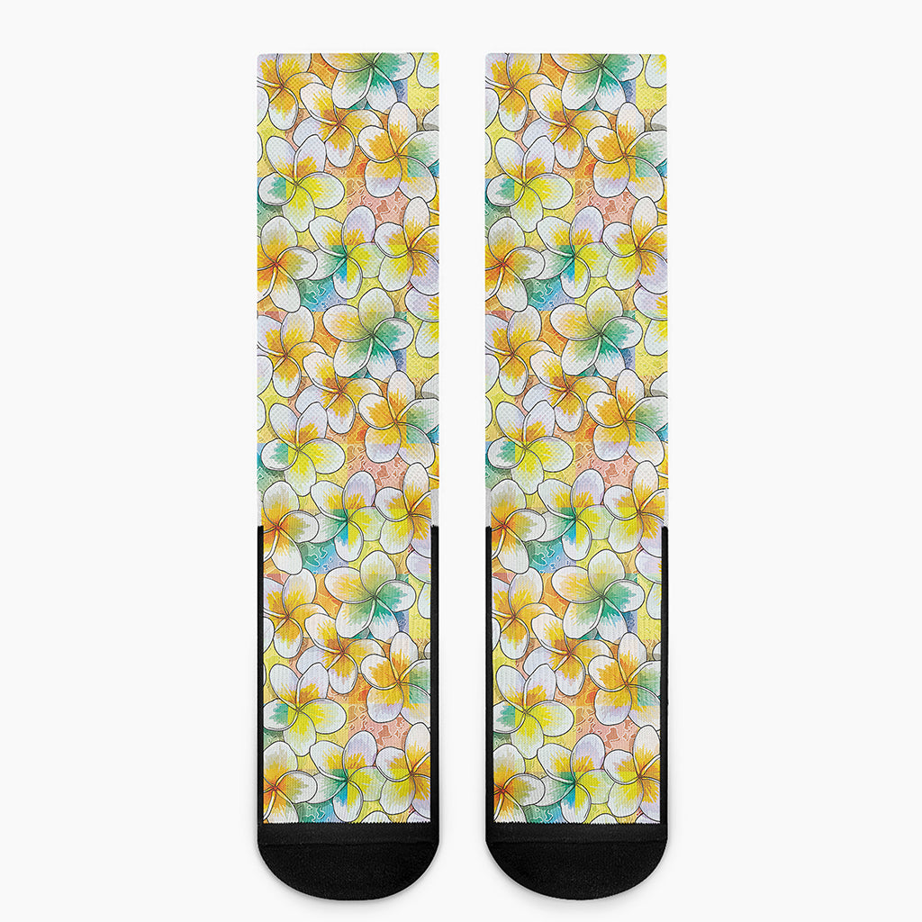 Colorful Frangipani Pattern Print Crew Socks