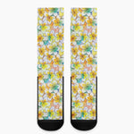 Colorful Frangipani Pattern Print Crew Socks