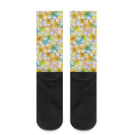 Colorful Frangipani Pattern Print Crew Socks