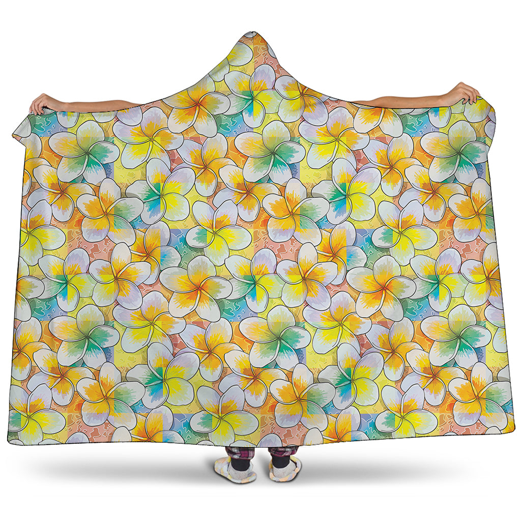 Colorful Frangipani Pattern Print Hooded Blanket