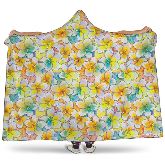 Colorful Frangipani Pattern Print Hooded Blanket